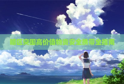 暗区突围高价值物资安全携带全指南